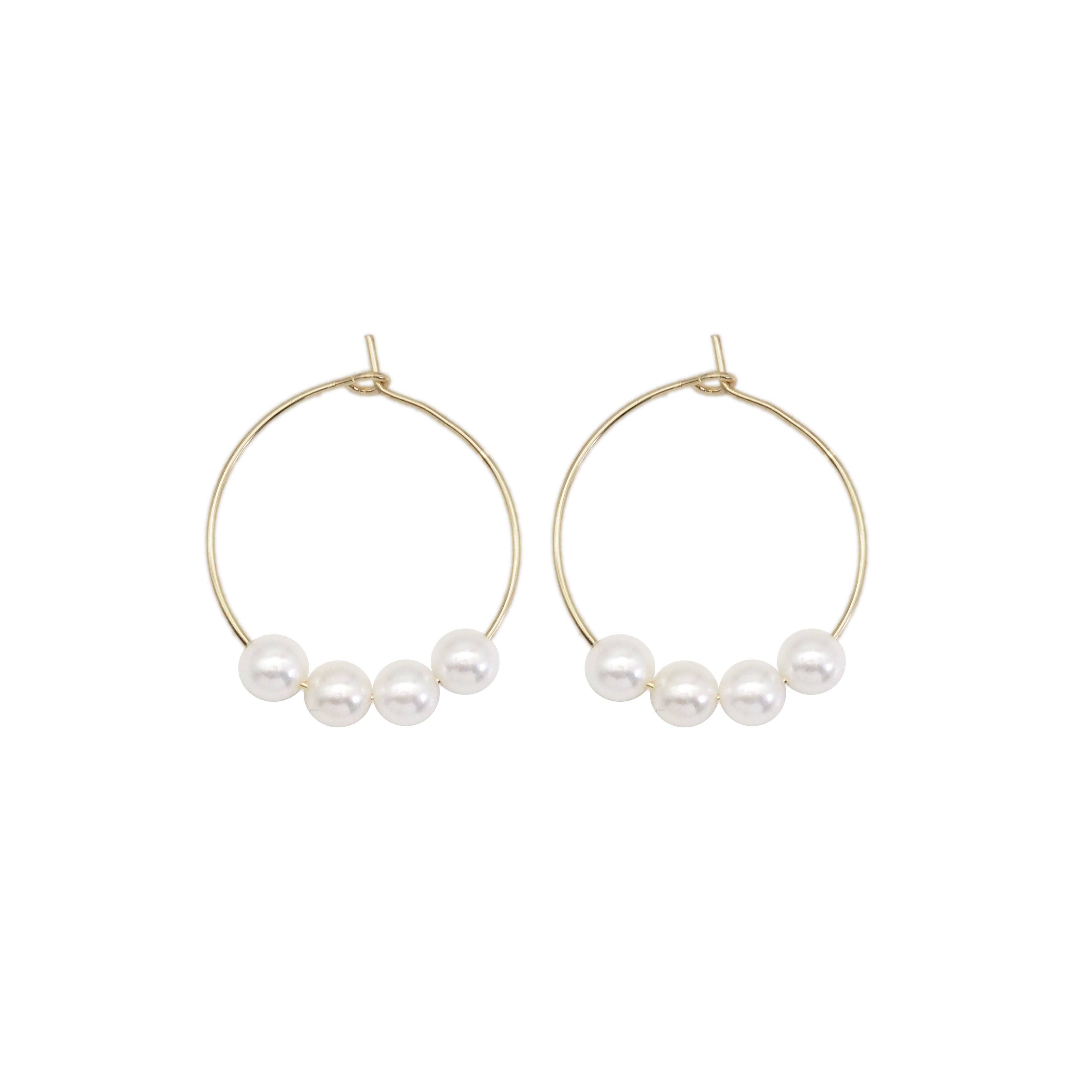 CZ Gold White Pearl Round Ring Hoop Earrings, Sku#EF467