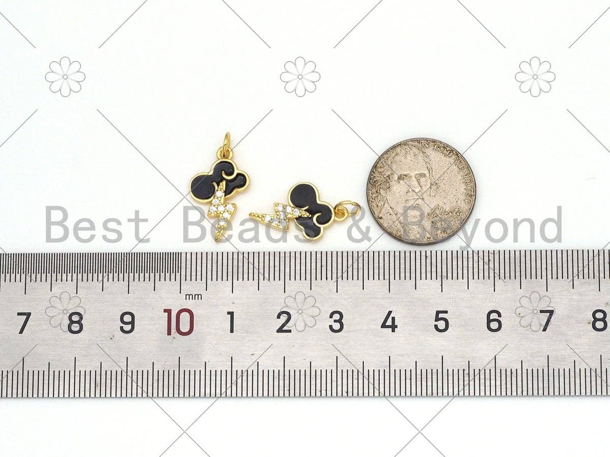 Black Enamel Cloud with CZ Micropave Lighting Shape Pendant,18K Gold Filled Enamel Charm, Necklace Bracelet Charm Pendant,12x19mm,Sku#Y510