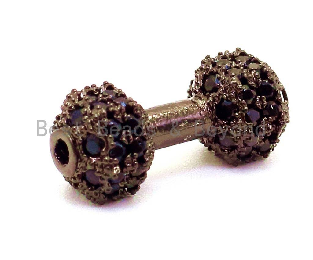 CZ Dumbbell Black Micro Pave Beads, Cubic Zirconia Spacer Beads, Men's Bracelet Charms, 12x6mm, sku#G128