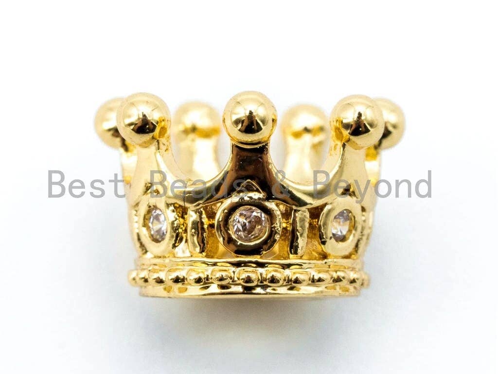 CZ Micro Pave Big Hole Crown Spacer Beads for Men's Bracelet, Cubic Zirconia Crown Beads, CZ Large Hole Crown Charm, 10x7mm, sku#G113/BY015