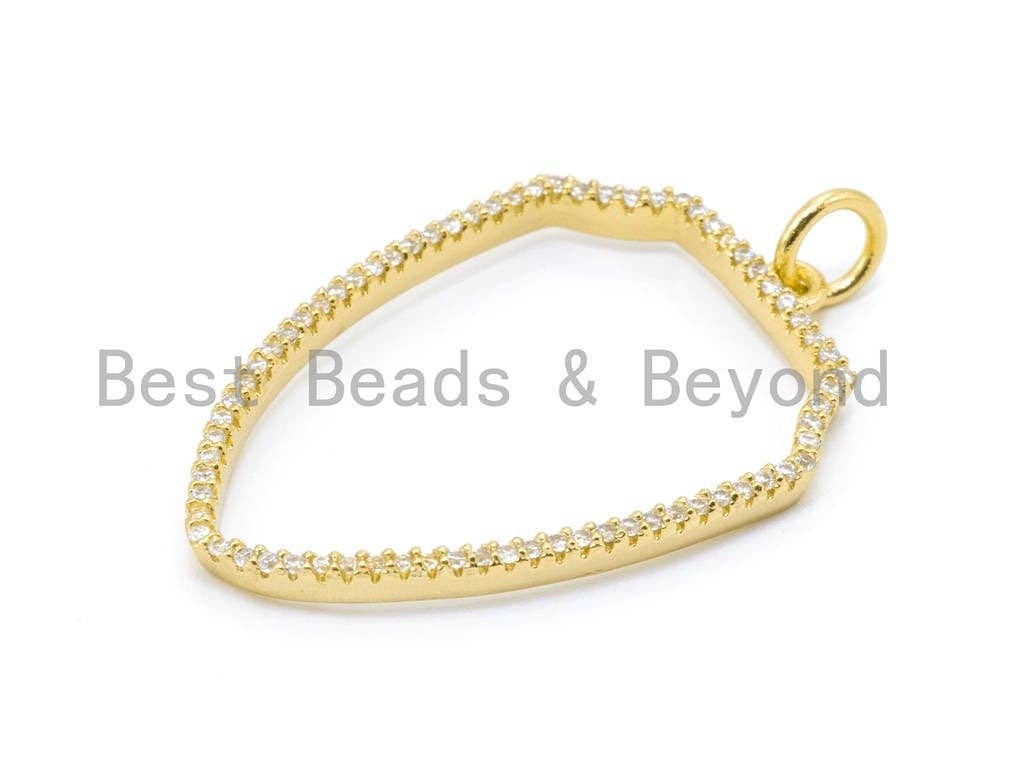 CZ Micro Pave Hollow Shield Pendant/Charm, Cubic Zirconia Pendant, Fashion Jewelry Findings, 36x23mm, sku#F103