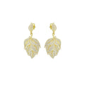Clear CZ Gold Leaf Shape Stud Earrings, Sku#LX835