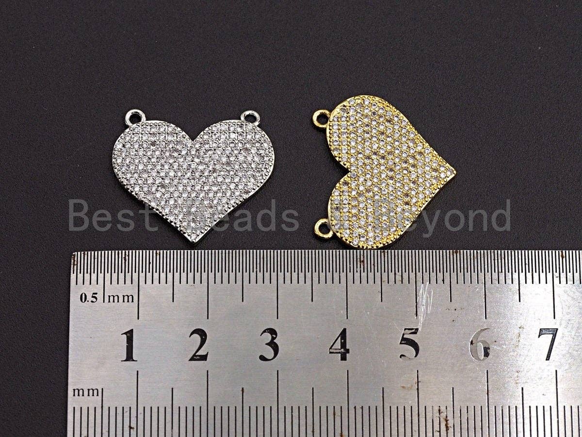 CZ Micro Pave Heart Pendant/Charm, Bracelet Necklace Cubic Zirconia  Heart Pendant Charm, Silver/Gold Tone,24x21mm,sku#Z480