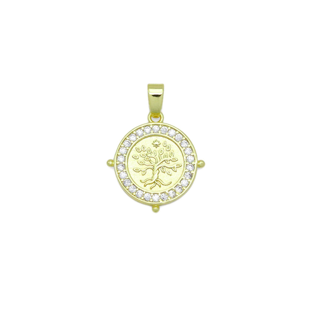 CZ Around Tree On Round Coin Charm Pendant, Sku#LX766