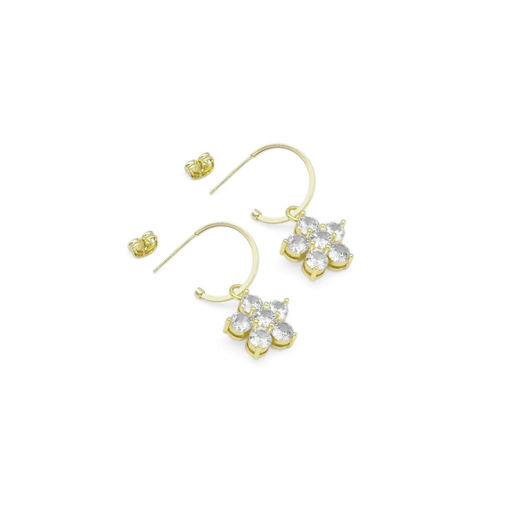 CZ Gold Flower Hoop Earrings, Sku#EF465