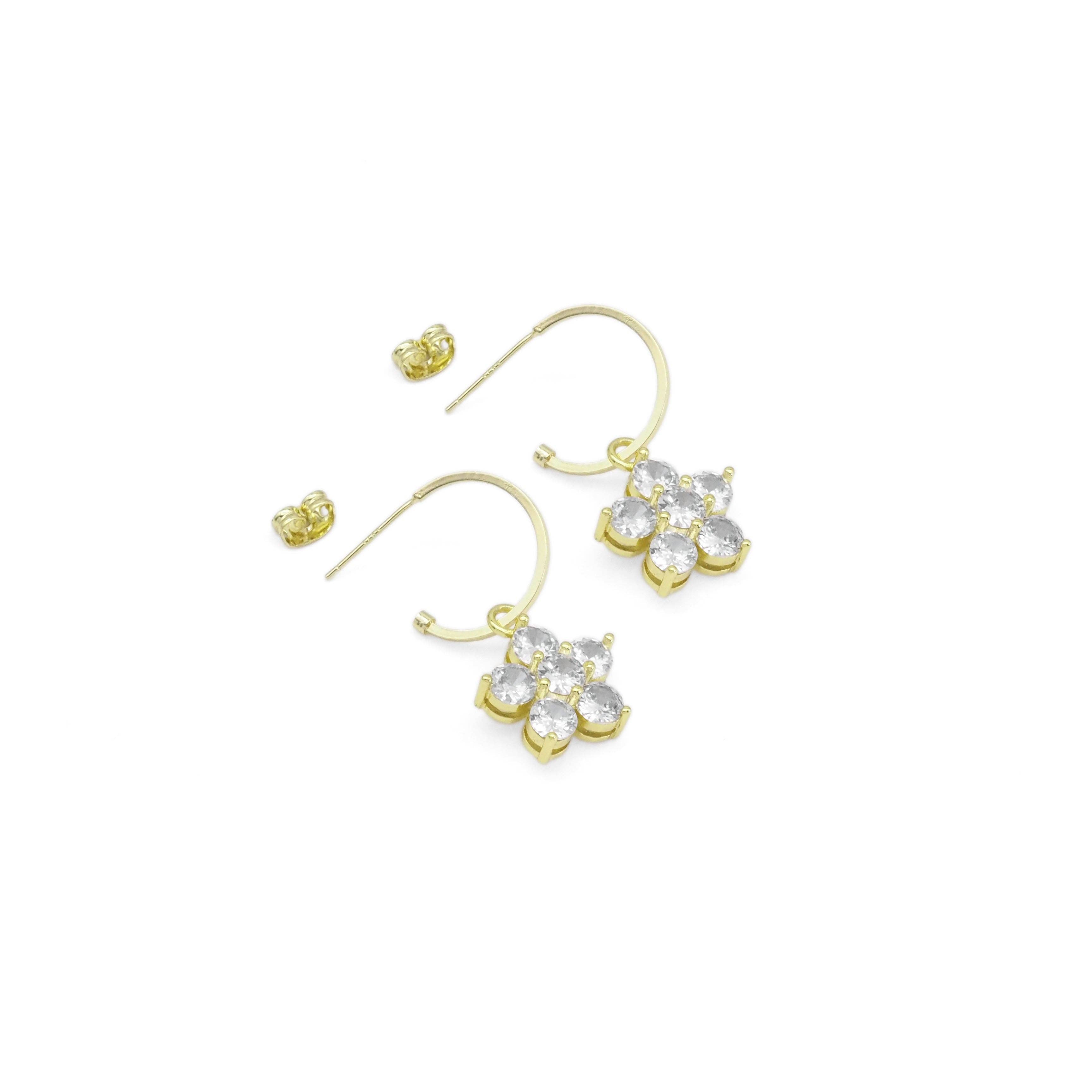 CZ Gold Flower Hoop Earrings, Sku#EF465