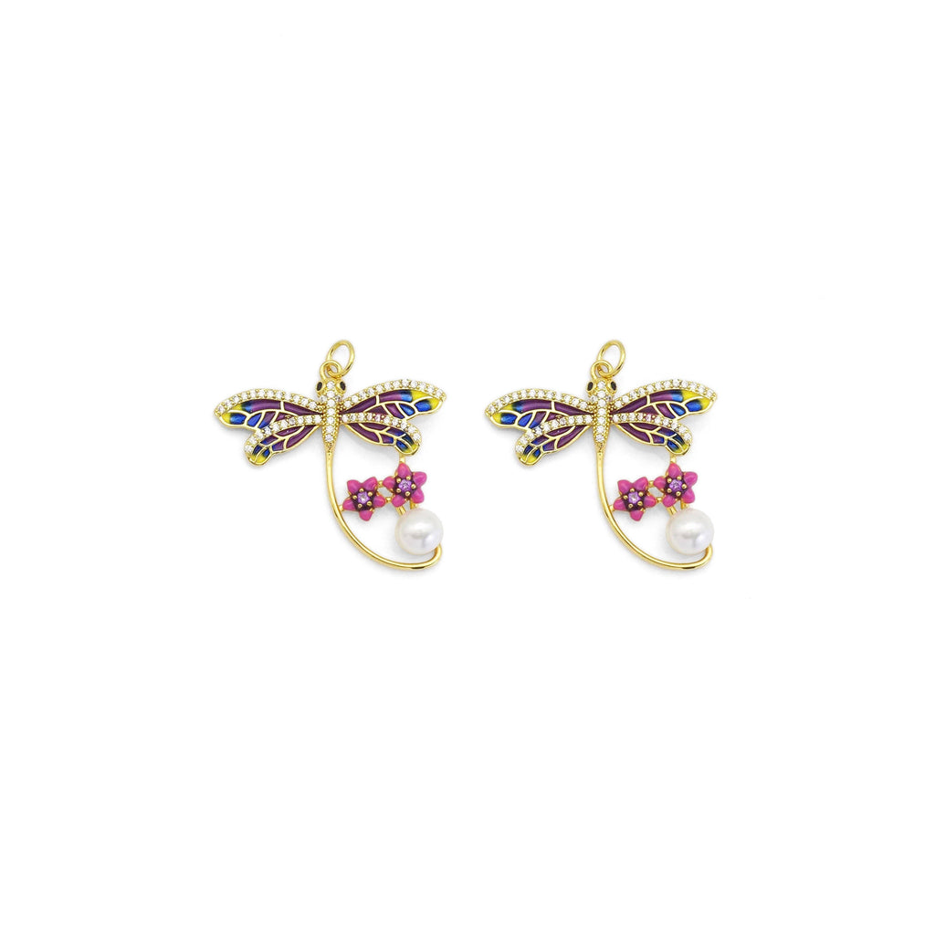Enamel Dragonfly With Pearl Star Charm, Sku#Y807