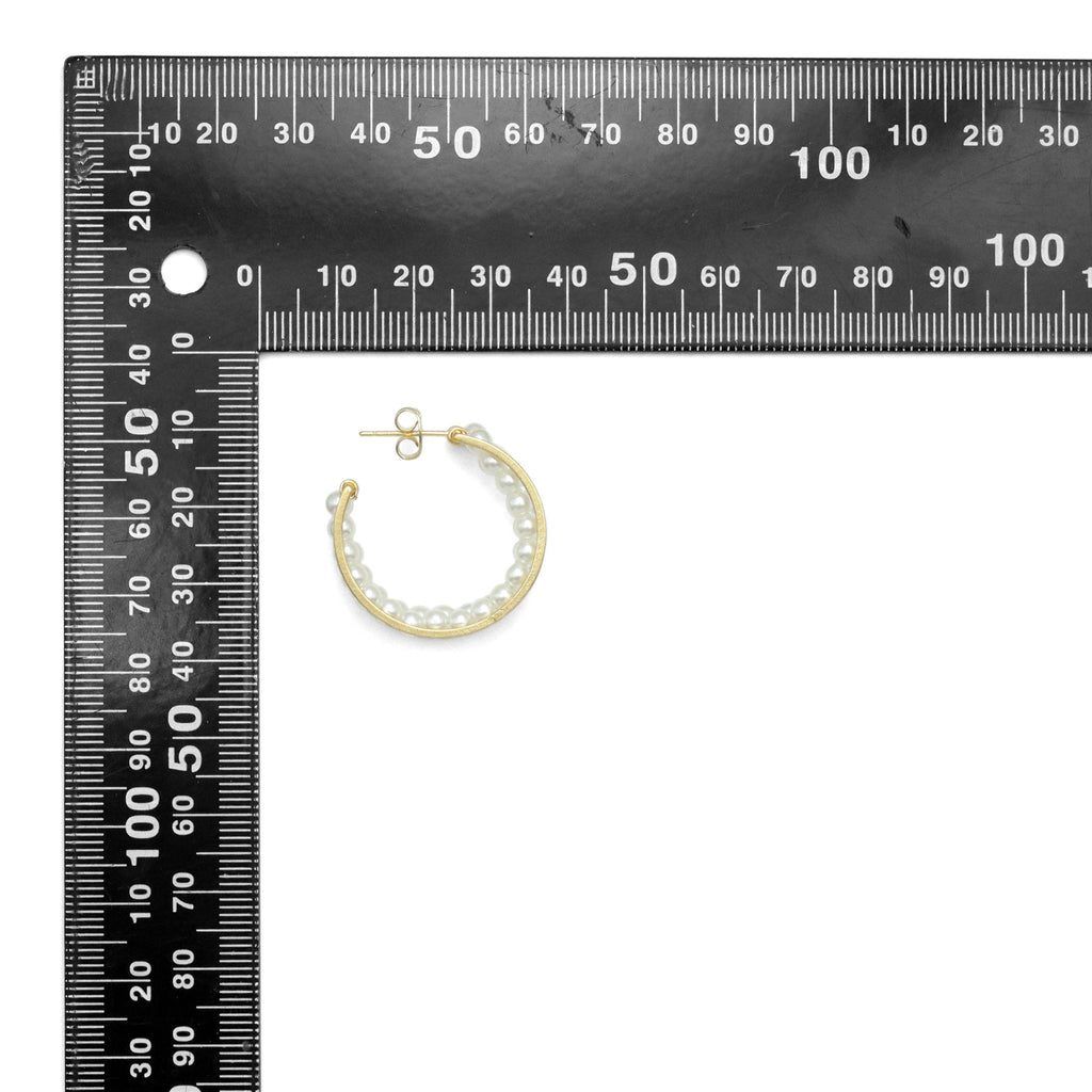 Double Line Pearl Gold Hoop Shape Stud Earrings, Sku#FH238