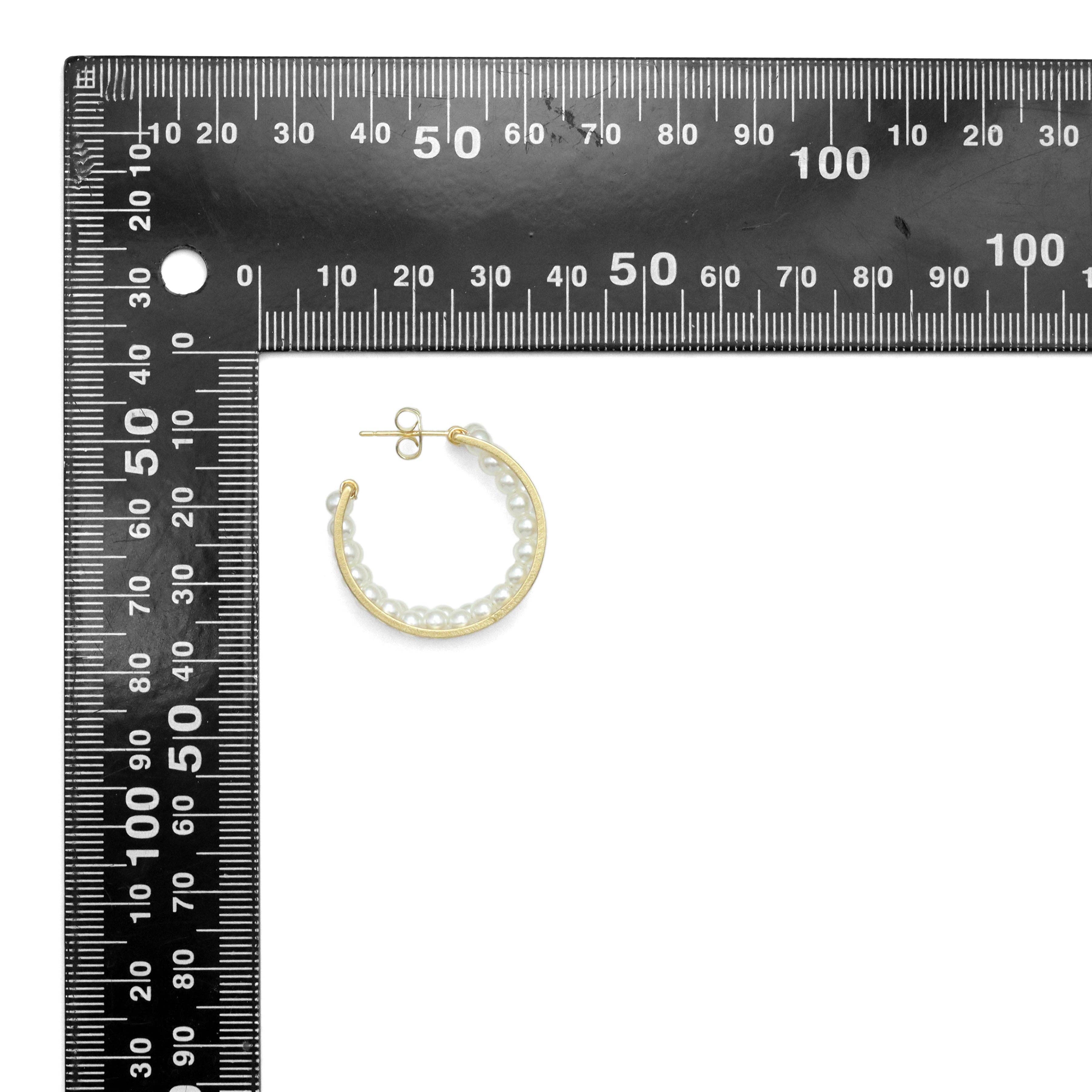 Double Line Pearl Gold Hoop Shape Stud Earrings, Sku#FH238