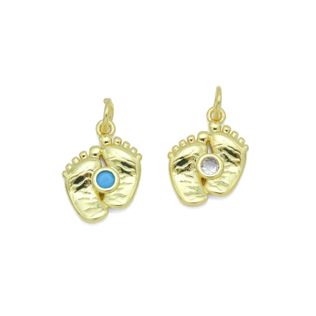 Little Baby Feet with turquoise Clear CZ Charm Pendant, Sku#LX577