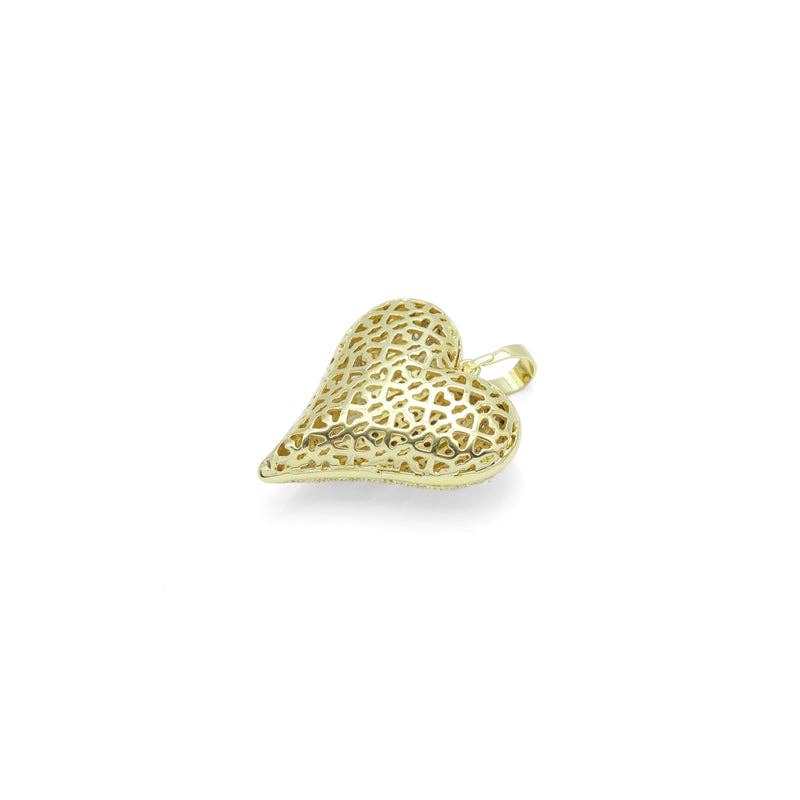 Gold Silver Clear CZ Large Puffy Heart Charm Pendant, Sku#LX