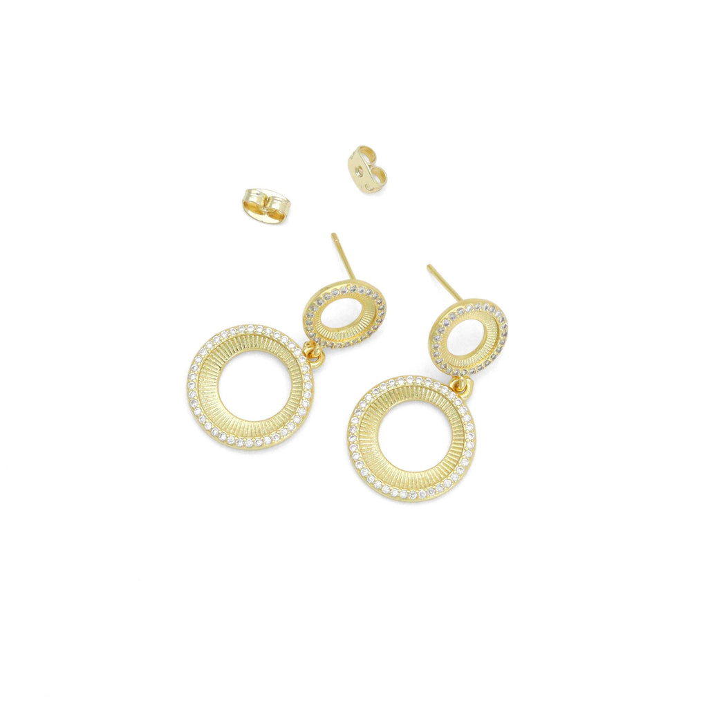 CZ Gold Double Circle Stud Earrings, Sku#LX832-Bestbeads & Beyond