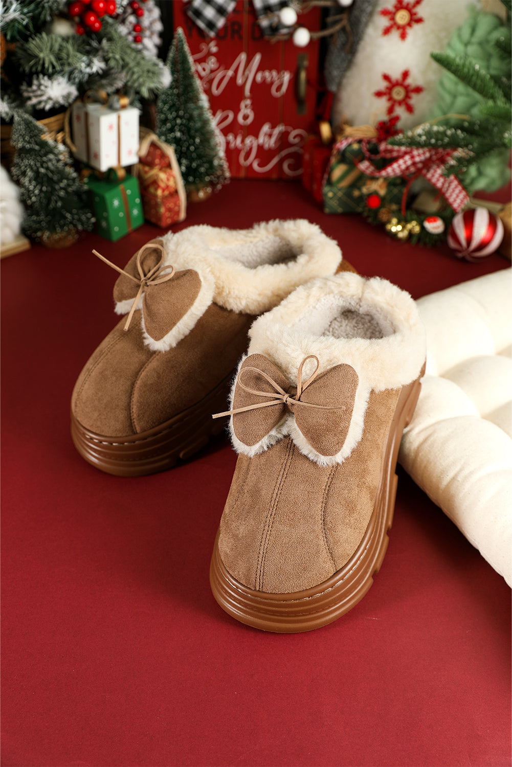 Brynlee Bow Decor Clog Slippers-Threaded Pear