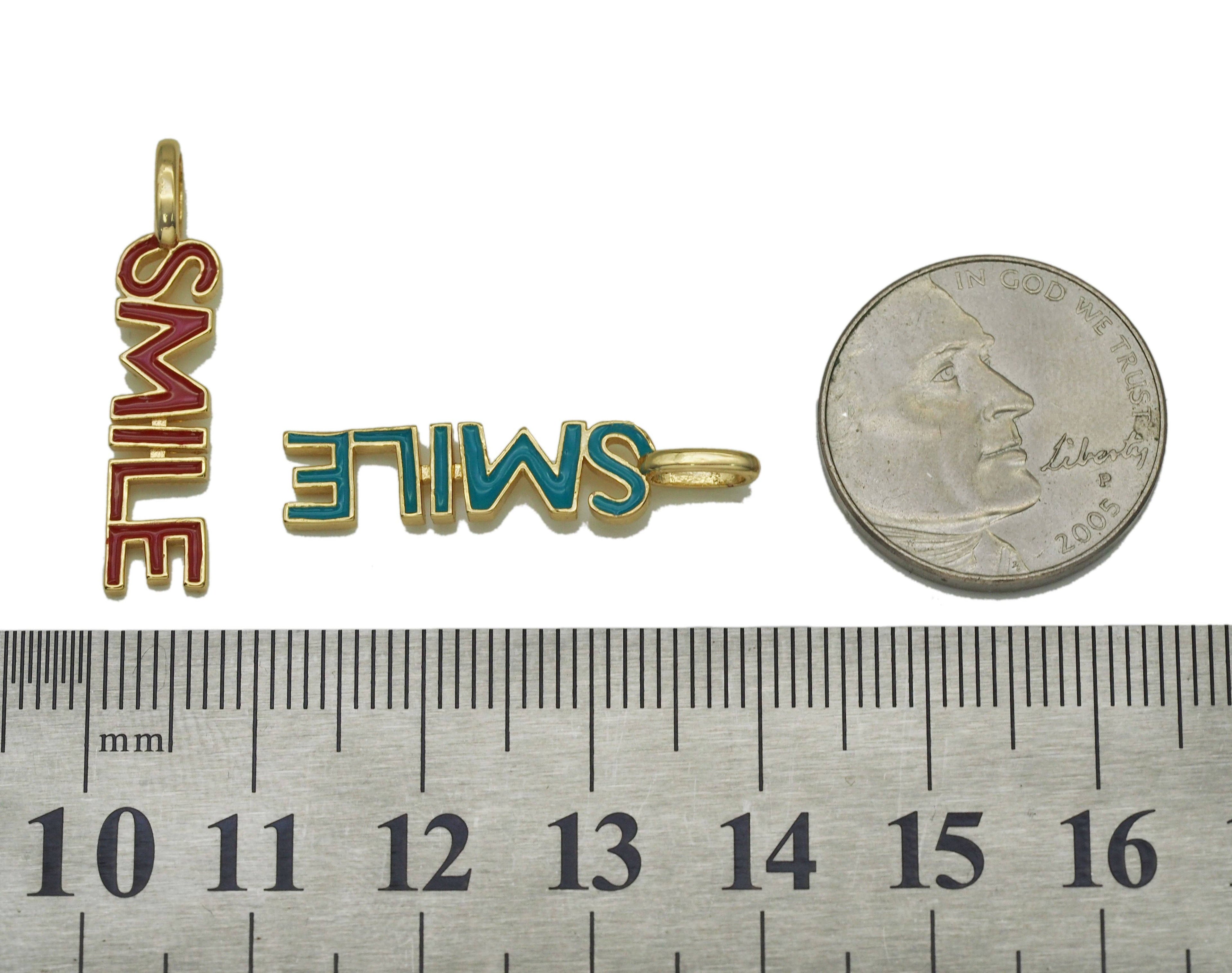 Gold Enamel Smile Bar Charm, Sku#Z1450