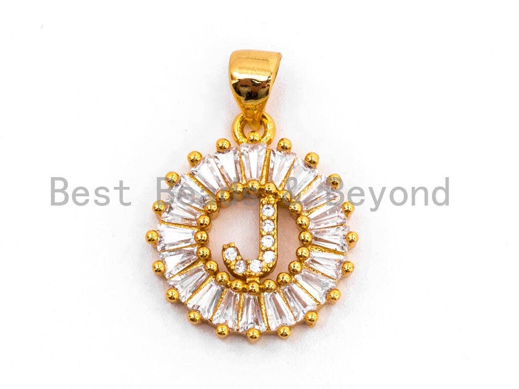 CZ Micro Pave Initial Letter J Charm/Pendent Beads,Cubic Zirconia Pave Alphabet Beads Pendent, Gold/Silver Finish,16x18mm,sku#Z229