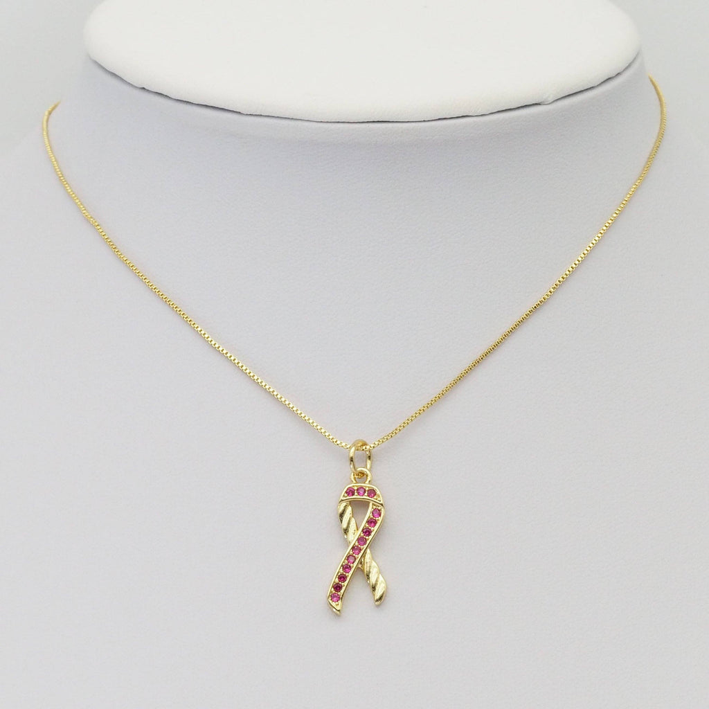 Fuchsia CZ Red Ribbon Charm, Sku#LX335
