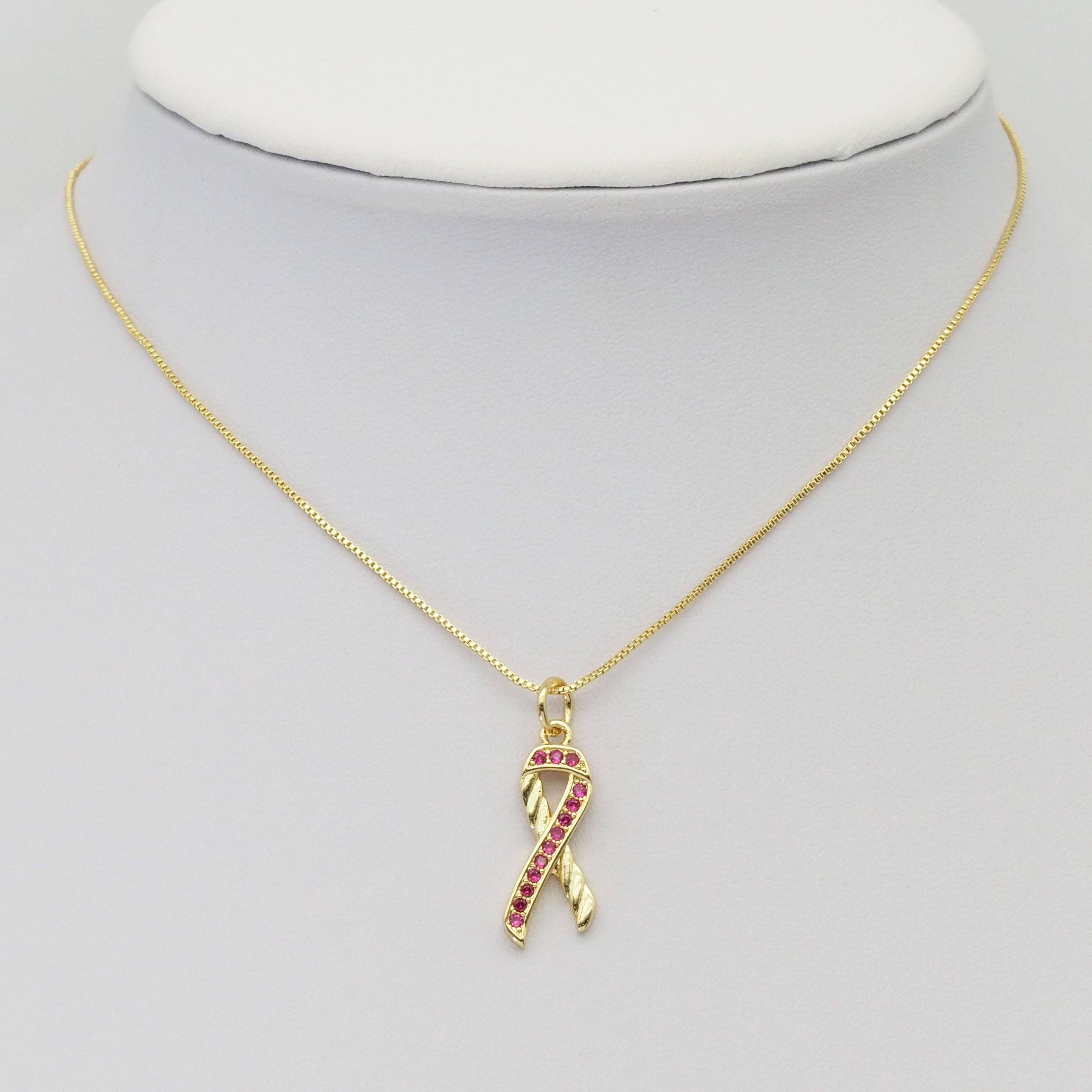Fuchsia CZ Red Ribbon Charm, Sku#LX335