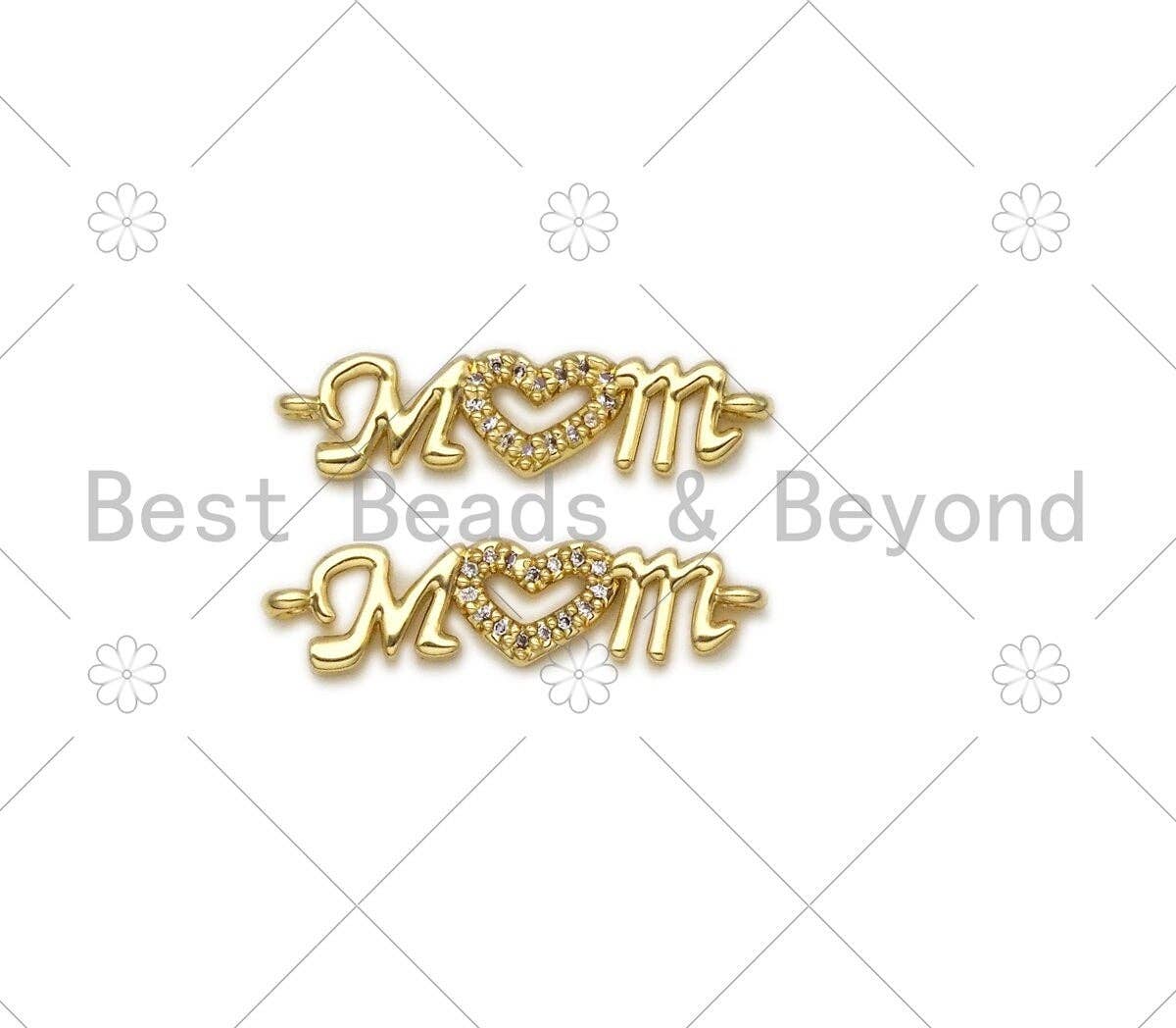 CZ Micro Pave Heart Mom Word Shape Pendant/Charm,18K Gold Filled Mom Charm, Mother's Day Necklace Bracelet Charm,6x25mm,Sku#E544