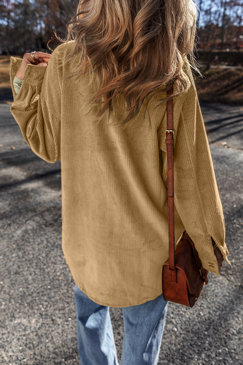 Giuliana Patched Up Corduroy Shacket-Threaded Pear
