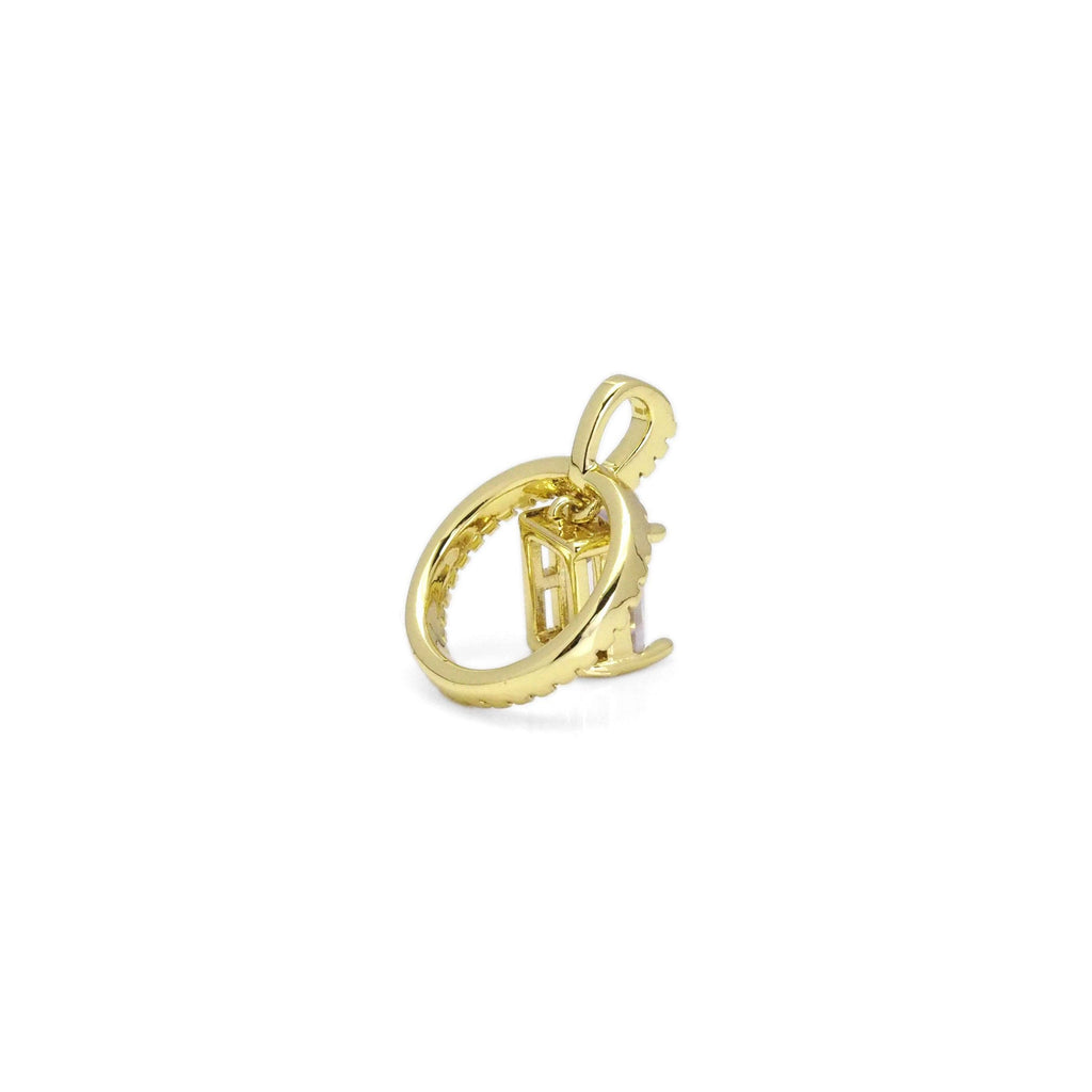Gold Clear Rectangle CZ On Round Ring Charm, Sku#LX273