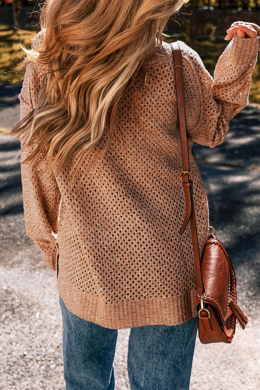 Luciana Eyelet Drop Shoulder Sweater-Threaded Pear