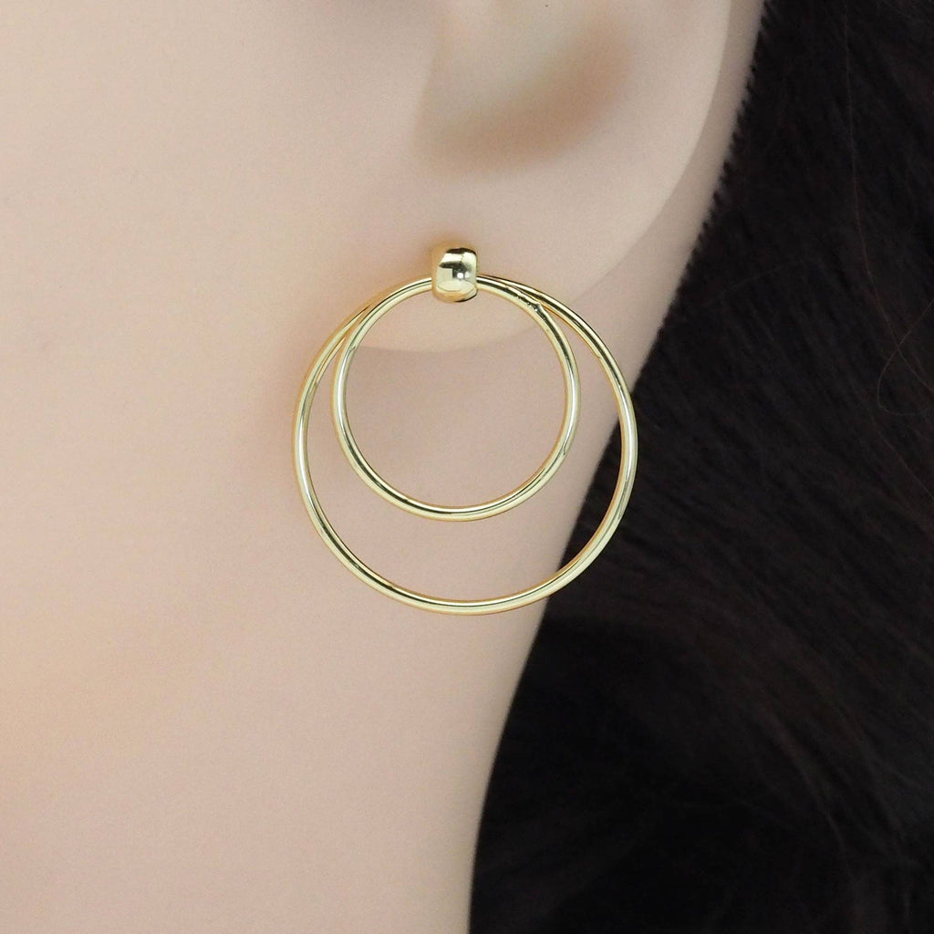 Gold Double Round Ring Earrings, Sku#ZX138