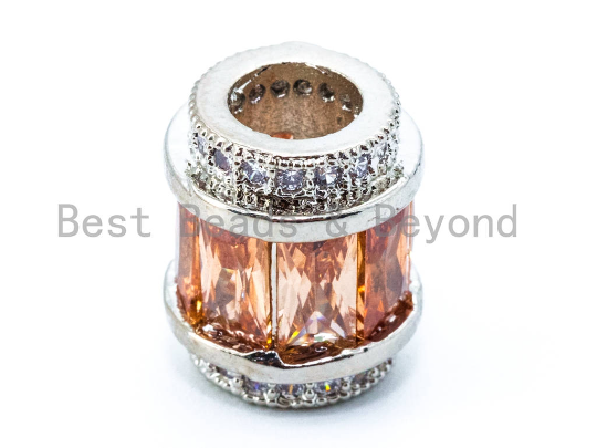CZ Micro Pave Big Hole Drum Spacer Beads, Cubic Zirconia Large Hole Spacer Beads Ruby/Amethyst/Pink,10x12mm,1pc,sku#G268-Bestbeads & Beyond