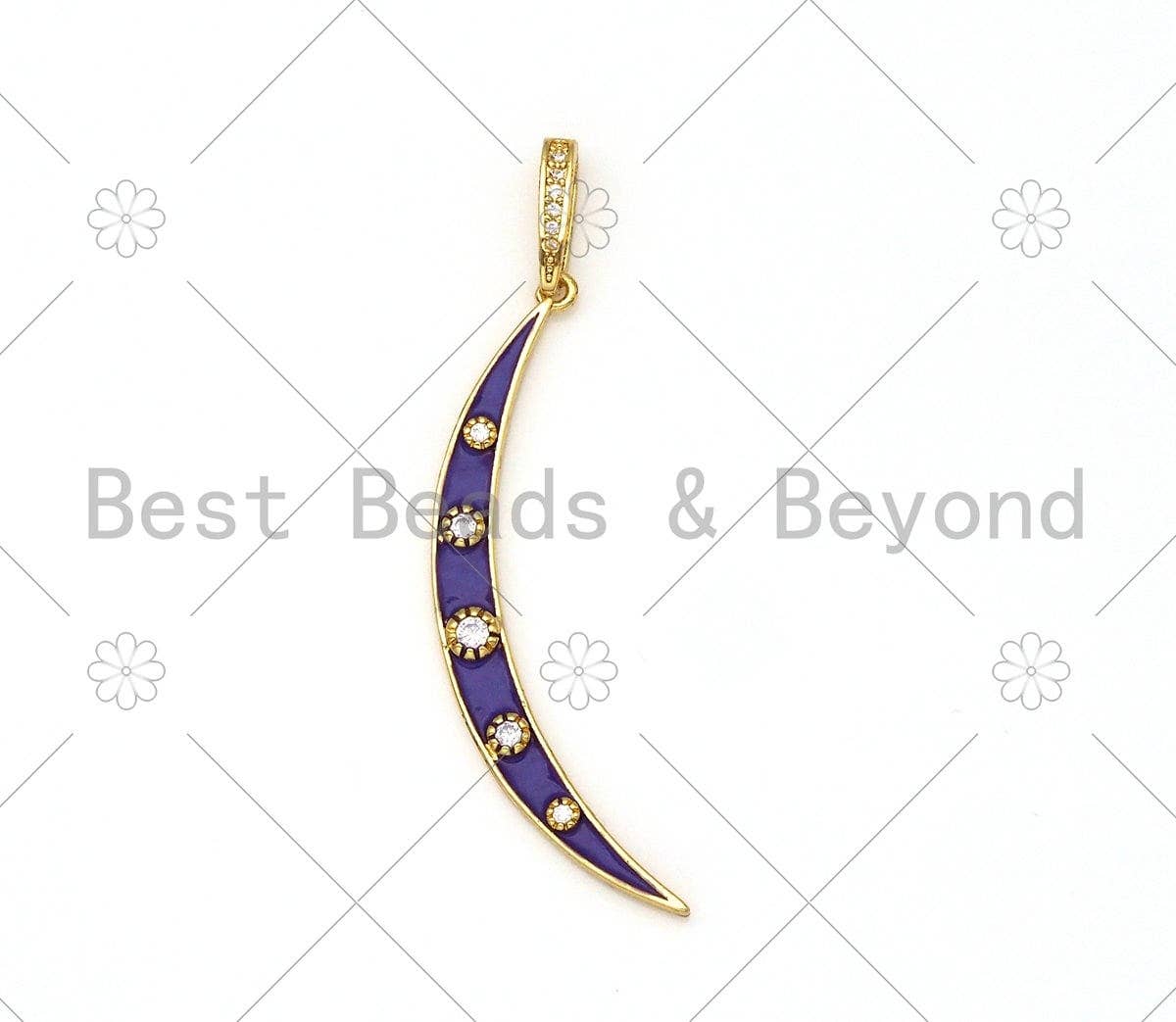 Enamel Colorful Cresent Moon Shape Pendant,CZ Micro Pave Moon Shape pendant,Enamel pendant,Enamel Jewelry,5x50mm,sku#F1413