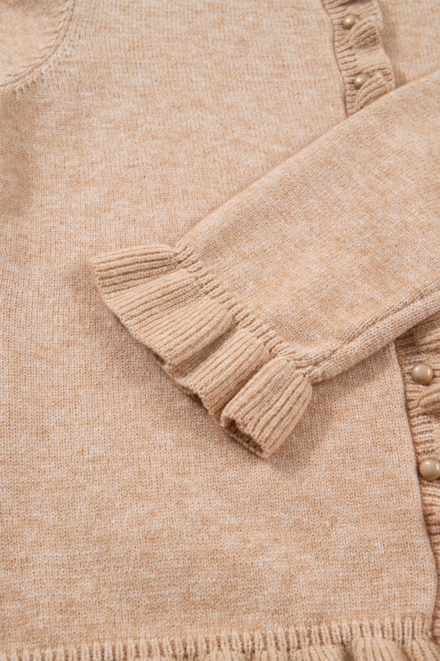 Yamileth Oatmeal Ruffle Trim Sweater