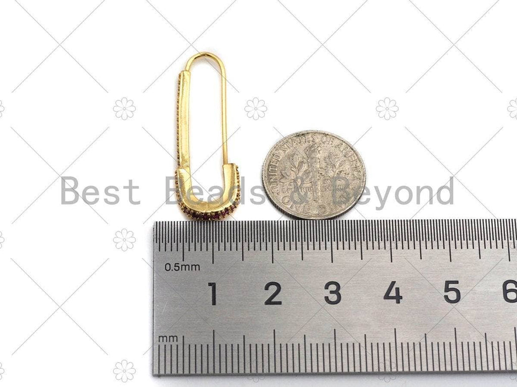 CZ Micro Pave Gold Safety pin earrings, sku#F1162