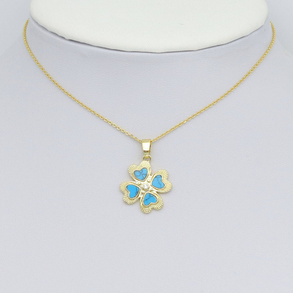 White Pearl Turquoise Stone Gold Clover Charm Pendant, Sku#LX761