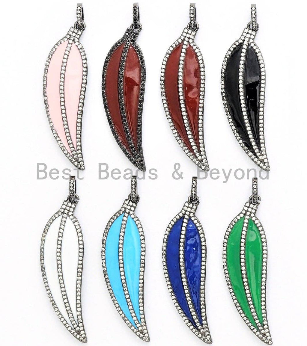 NEW Enamel Colorful Leaf Pendant,CZ Micro Pave Oil Drop Leaf pendant,Enamel pendant,Enamel Jewelry,14x48mm,sku#F619