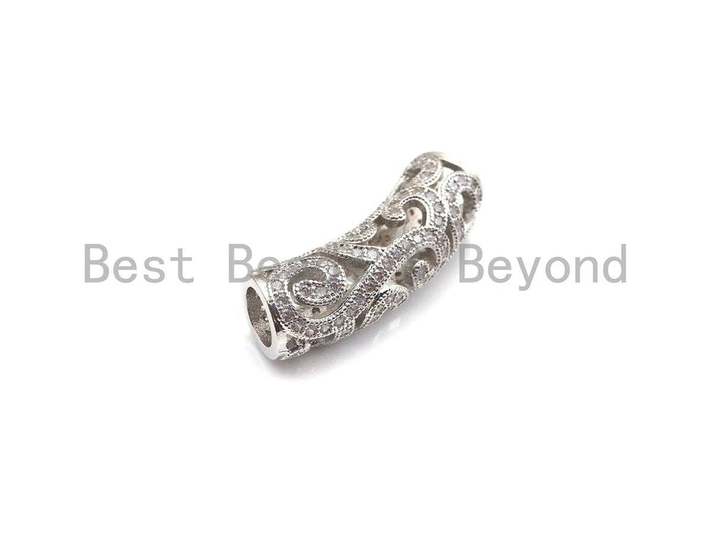 CZ Micro Pave Curved Tube , CZ curved tube, Gold Silver Black Rose Gold Color Spacer Tube, 29x5mm, Sku#G312