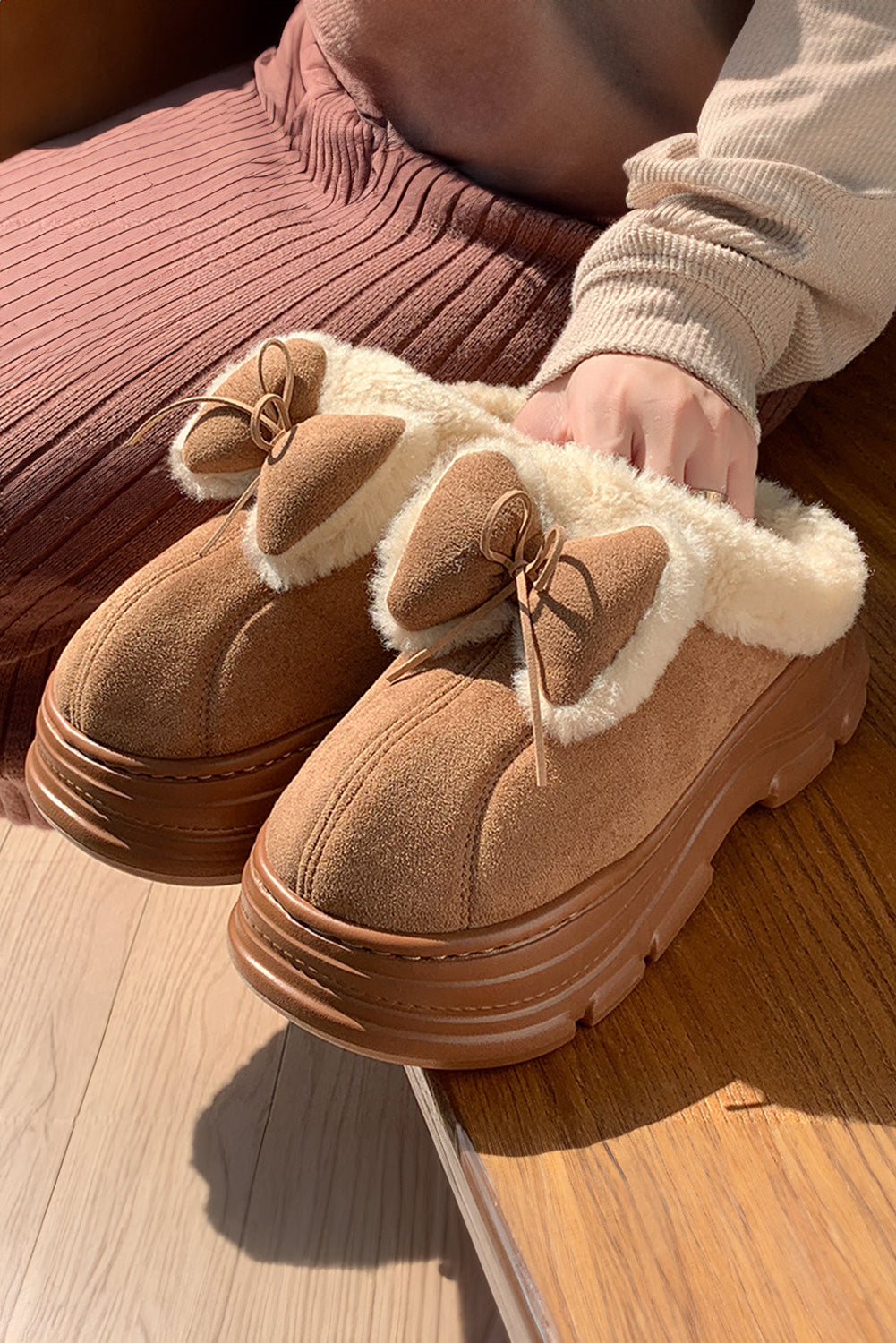 Brynlee Bow Decor Clog Slippers-Threaded Pear