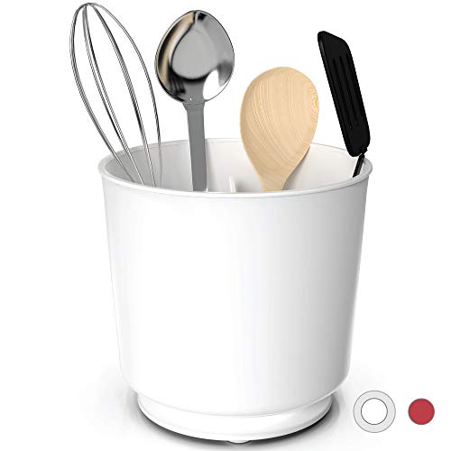 Cooler Kitchen Extra Large and Sturdy Rotating Utensil Holder Caddy with No-Tip Weighted Base, Removable Divider, and Gripped Insert | Rust Proof and Dishwasher Safe