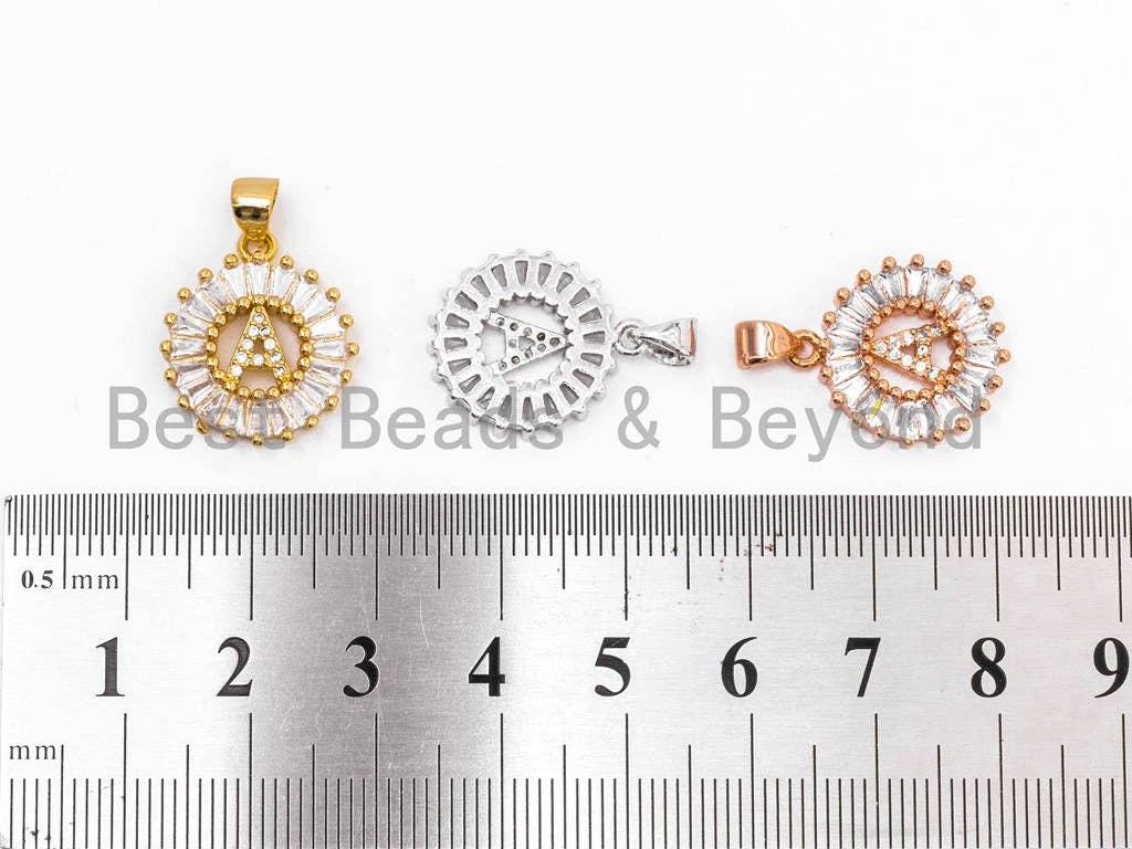 CZ Micro Pave Initial Letter A Charm/Pendent Beads,Cubic Zirconia Pave  Alphabet Beads Pendent, Gold/Silver Finish,16x18mm,sku#Z220