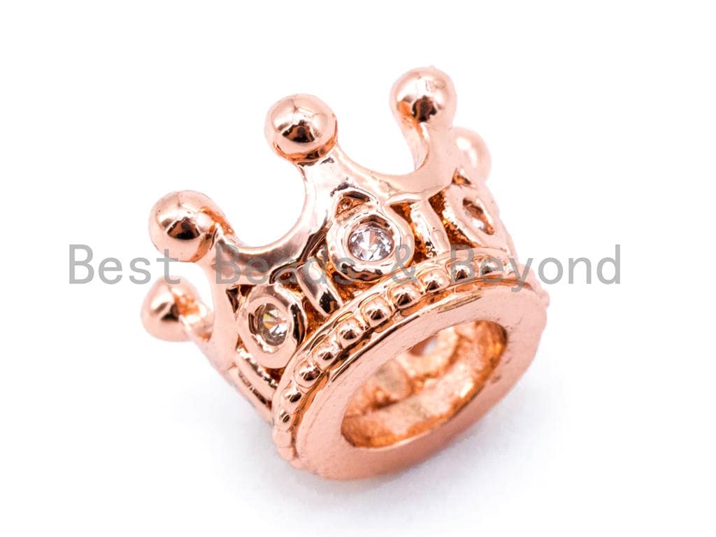 CZ Micro Pave Big Hole Crown Spacer Beads for Men's Bracelet, Cubic Zirconia Crown Beads, CZ Large Hole Crown Charm, 10x7mm, sku#G113/BY015