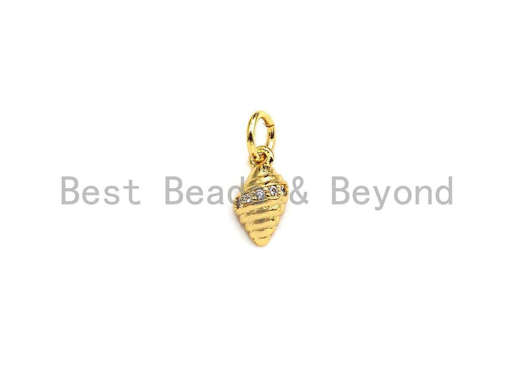 Tiny CZ Micro Pave Sea Snail Shaped Pendant/Charm, Cubic Zirconia Pendant Charm, Bracelet/Anklet Charm, 10mm,sku#Z1108