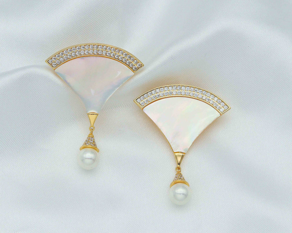 Mother of Pearl Fan Shape Pendant/Brooch Pin, sku#ZX73