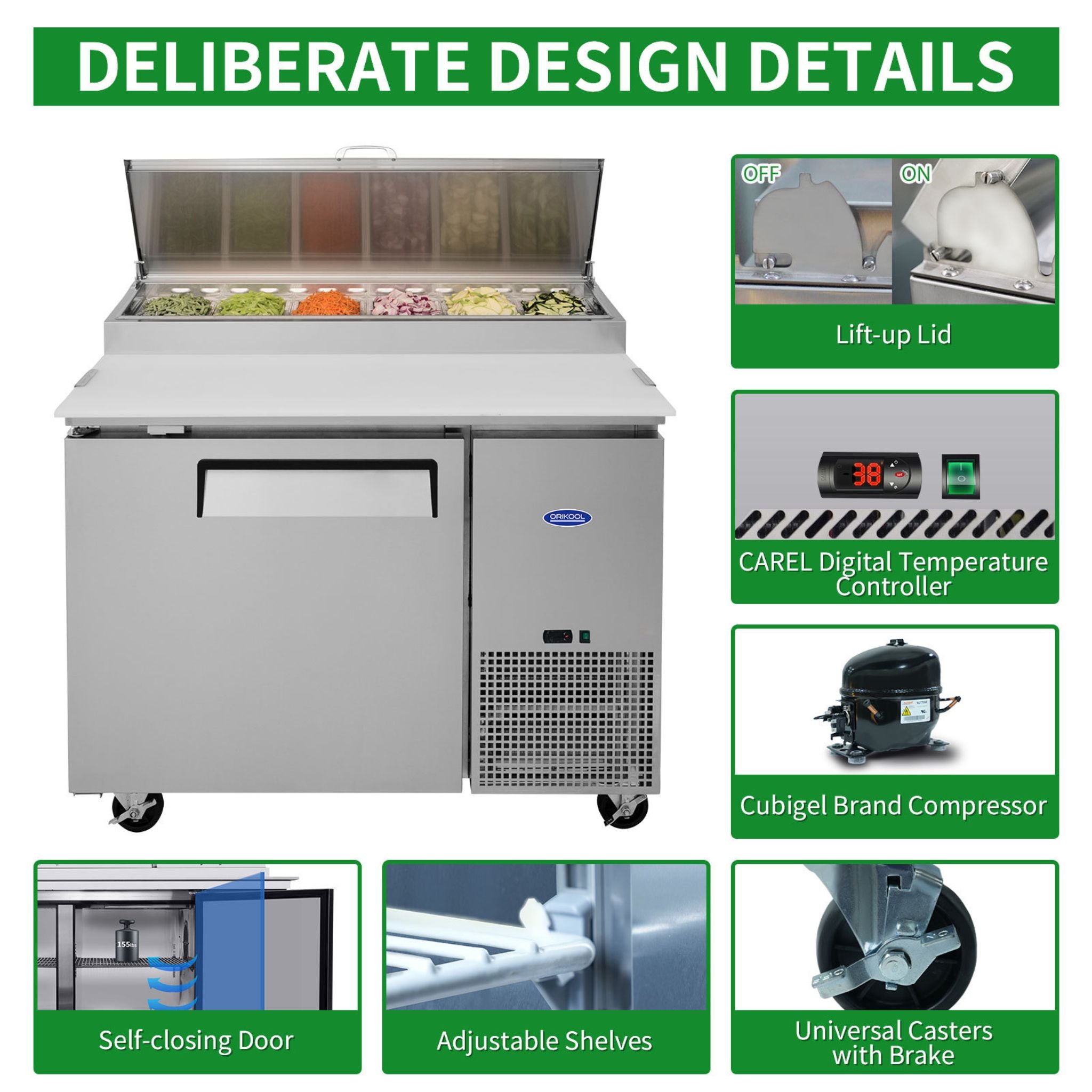 44" Commercial Pizza Prep Table With Built-In 11 Cu.Ft. Refrigerator (SAK09621)