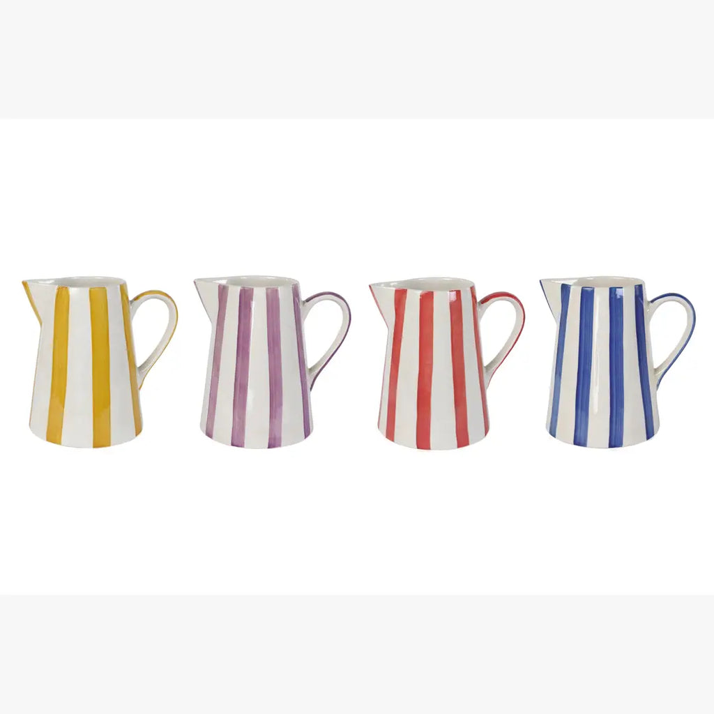 Ceramic Stripe Pitcher, Blue - 8.25x8.25x8 Inches