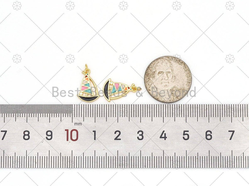 Colorful Enamel Sailing Boat Shape Pendant,18K Gold Filled Enamel Charm, Necklace Bracelet Charm, 15x10mm,Sku#Y525