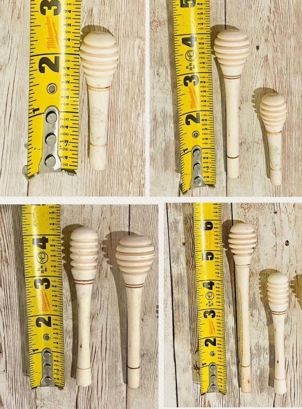4x Mexican Honey Wood Stirrers 4 Different Sizes 4 Mieleros Mexicanos de Madera 4 Diferente Tamaños