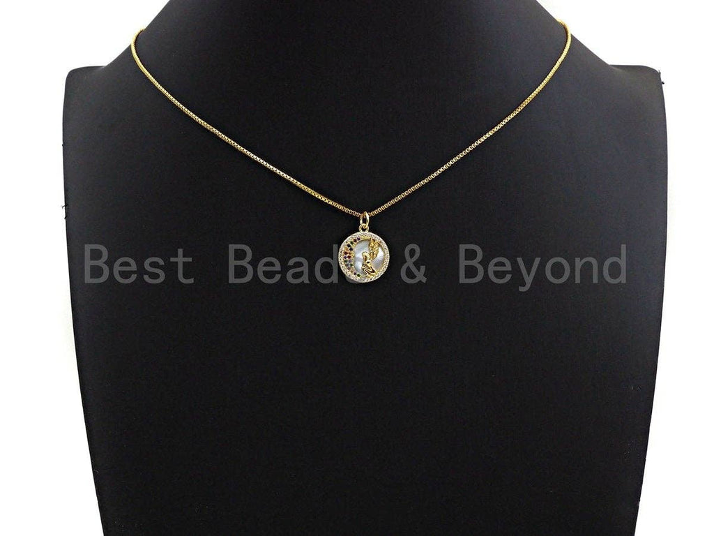 Mother-of-pearl Inlay Angel Colorful CZ Round Pendant/Charm, Angel Colorful Moon Cubic Zirconia Pendant,15mm,Sku#Z1099