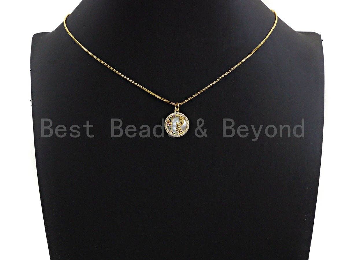 Mother-of-pearl Inlay Angel Colorful CZ Round Pendant/Charm, Angel Colorful Moon Cubic Zirconia Pendant,15mm,Sku#Z1099