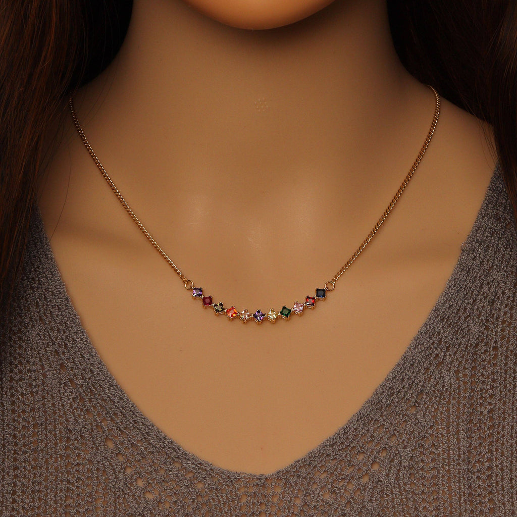 Colorful Cross Diamond CZ Link Gold Adjustable Necklace, Sku#Y826