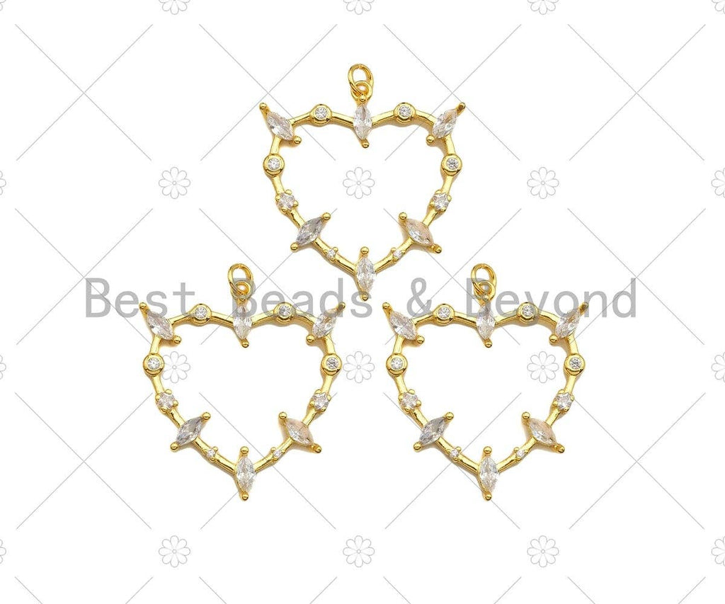 Gold Filled CZ Micro Pave Heart Frame Shape Pendant, 18k Gold Filled Heart Charm, Necklace Bracelet Charm Pendant,28x30mm,Sku#Z1357