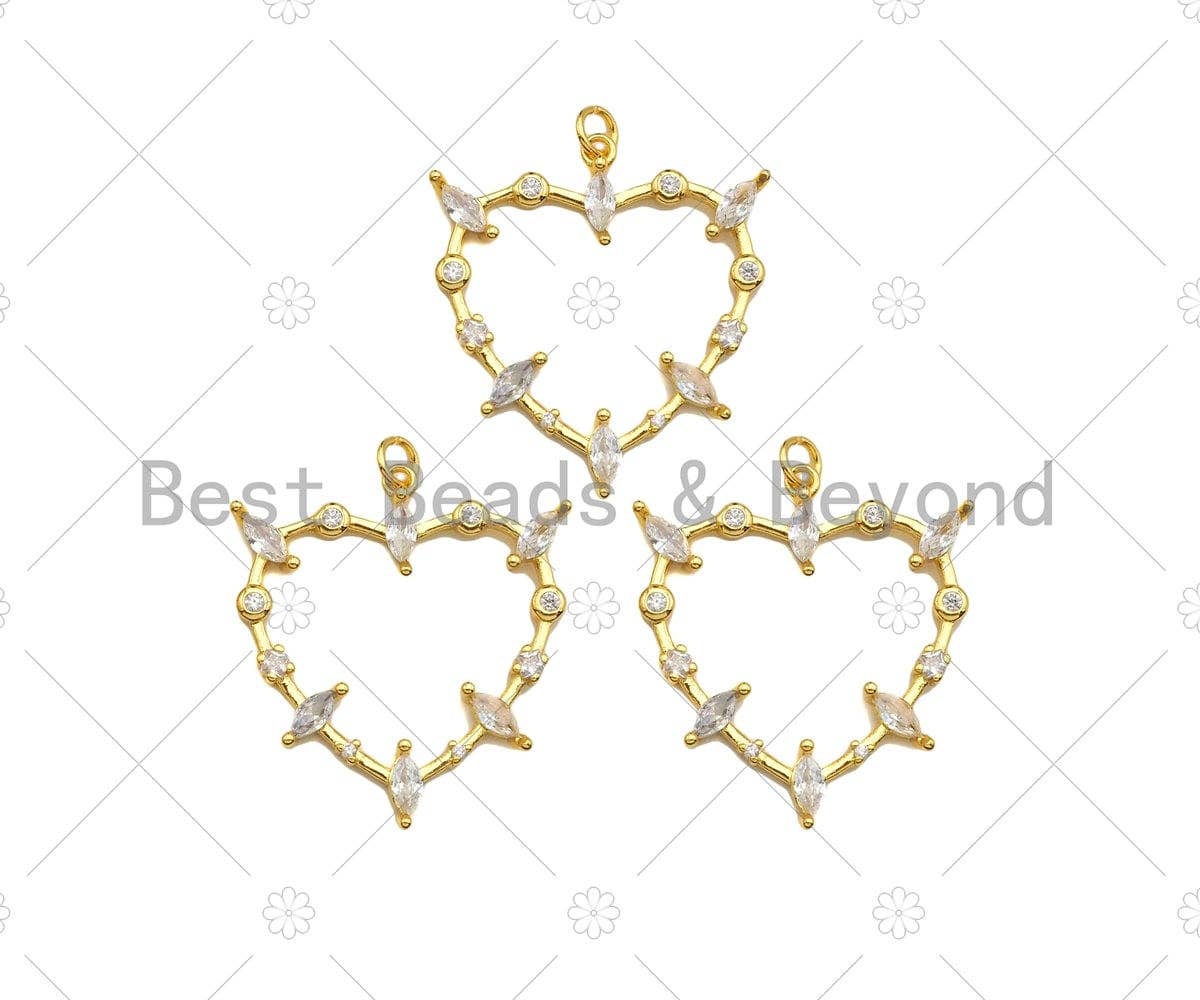 Gold Filled CZ Micro Pave Heart Frame Shape Pendant, 18k Gold Filled Heart Charm, Necklace Bracelet Charm Pendant,28x30mm,Sku#Z1357