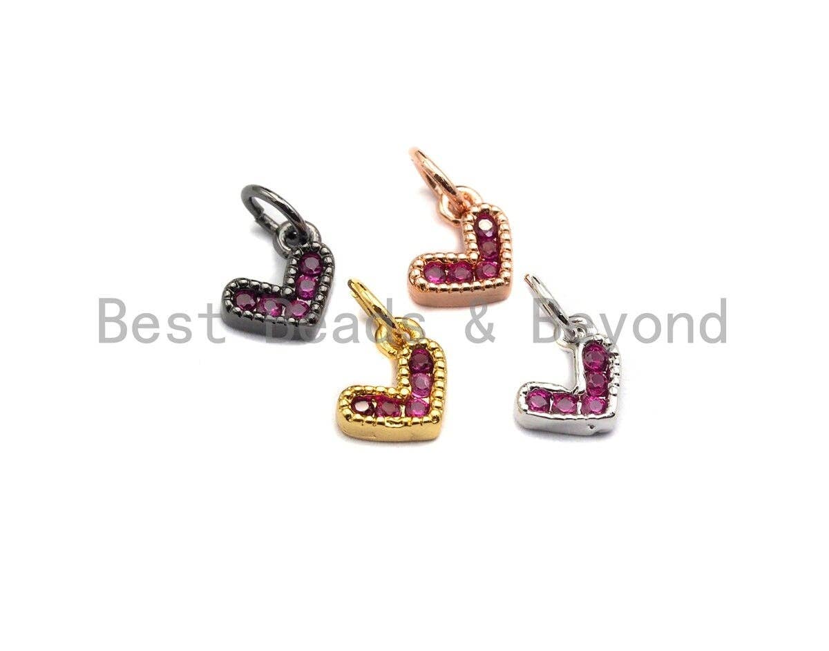 Fuchsia CZ Micro Pave Heart Shaped Pendant/Charm, Pink Heart Charm, Cubic Zirconia Pendant Charm,7x7mm,sku#Z539