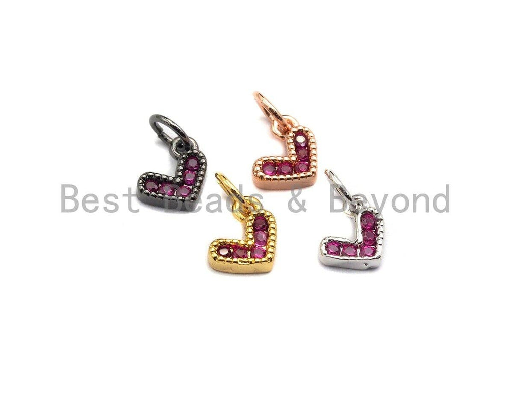 Fuchsia CZ Micro Pave Heart Shaped Pendant/Charm, Pink Heart Charm, Cubic Zirconia Pendant Charm,7x7mm,sku#Z539